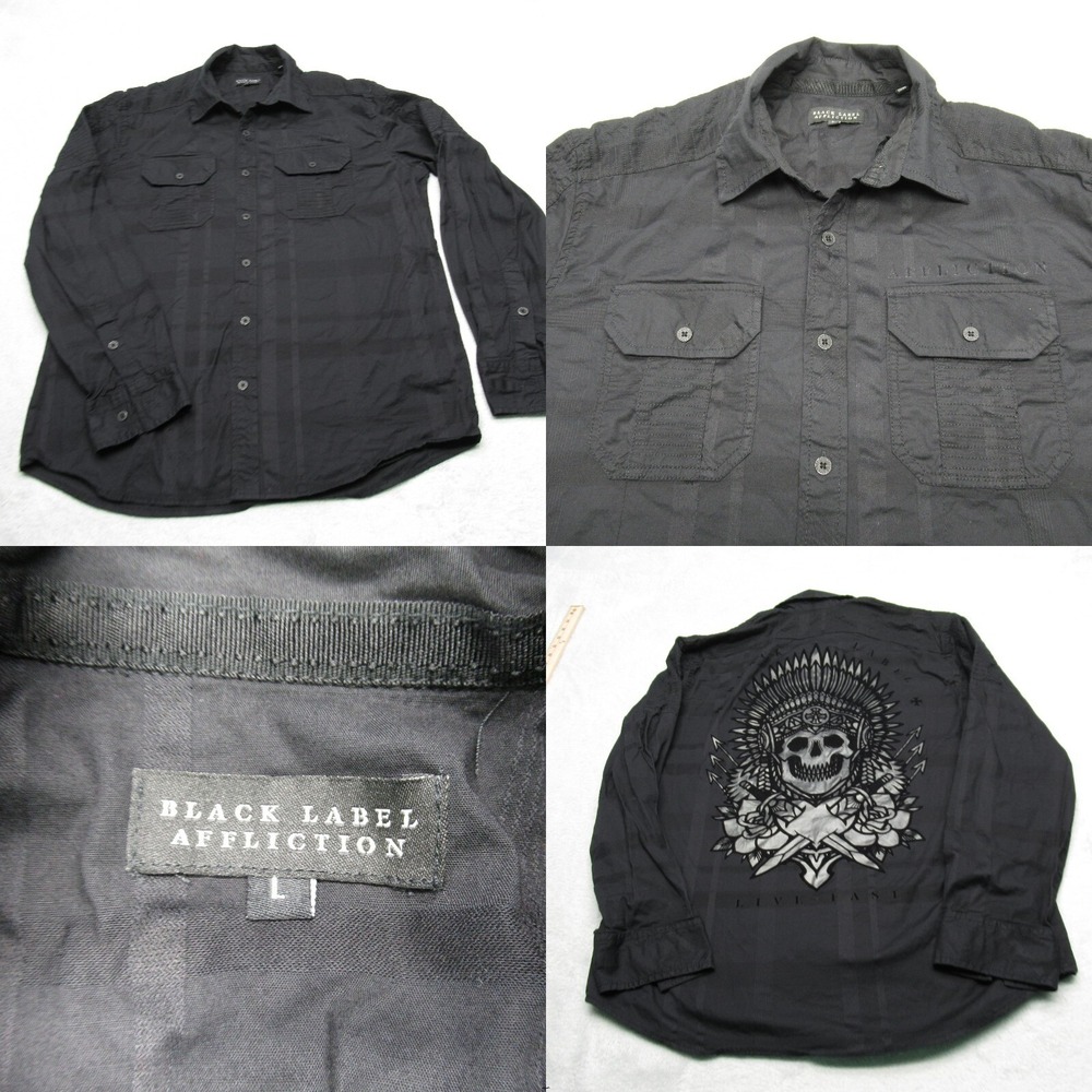 Affliction Shirt Men Large Black Skull Embroidery Button Up Long Sleeve Casual